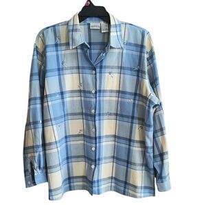 Koret Francisca Blue and Cream Plaid Women's Blouse Size XL